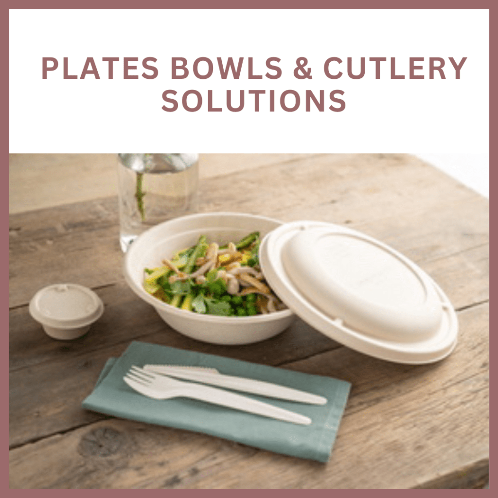 PLATES BOWLS AND CUTLERY
